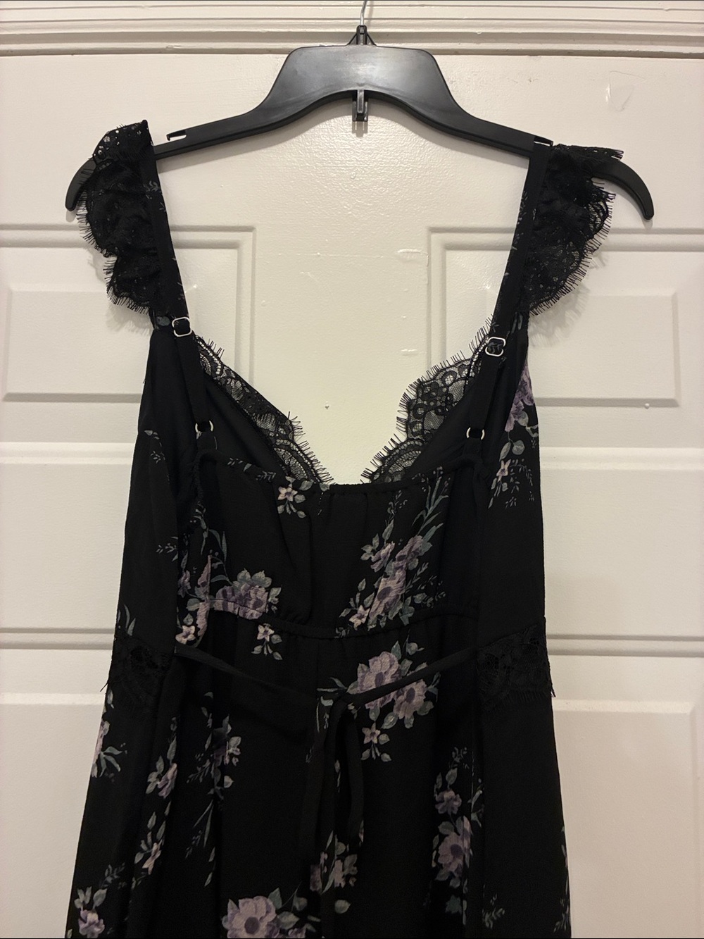 Black Floral Lace Asymmetrical Maxi Dress Whimsygoth Ruffle Size M Summer Goth - Picture 11 of 11